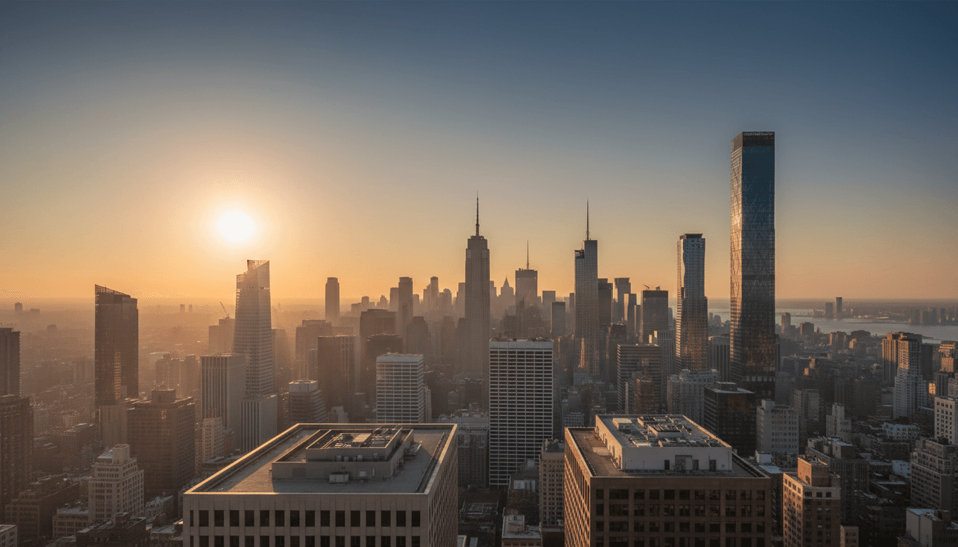 Manhattan skyline at golden hour with a quiet, exclusive atmosphere