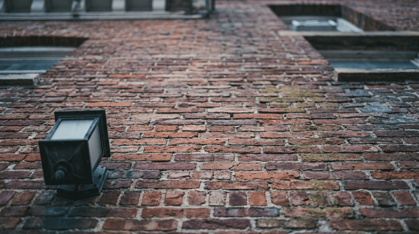 Brick walk-up apartment building facade with stoop