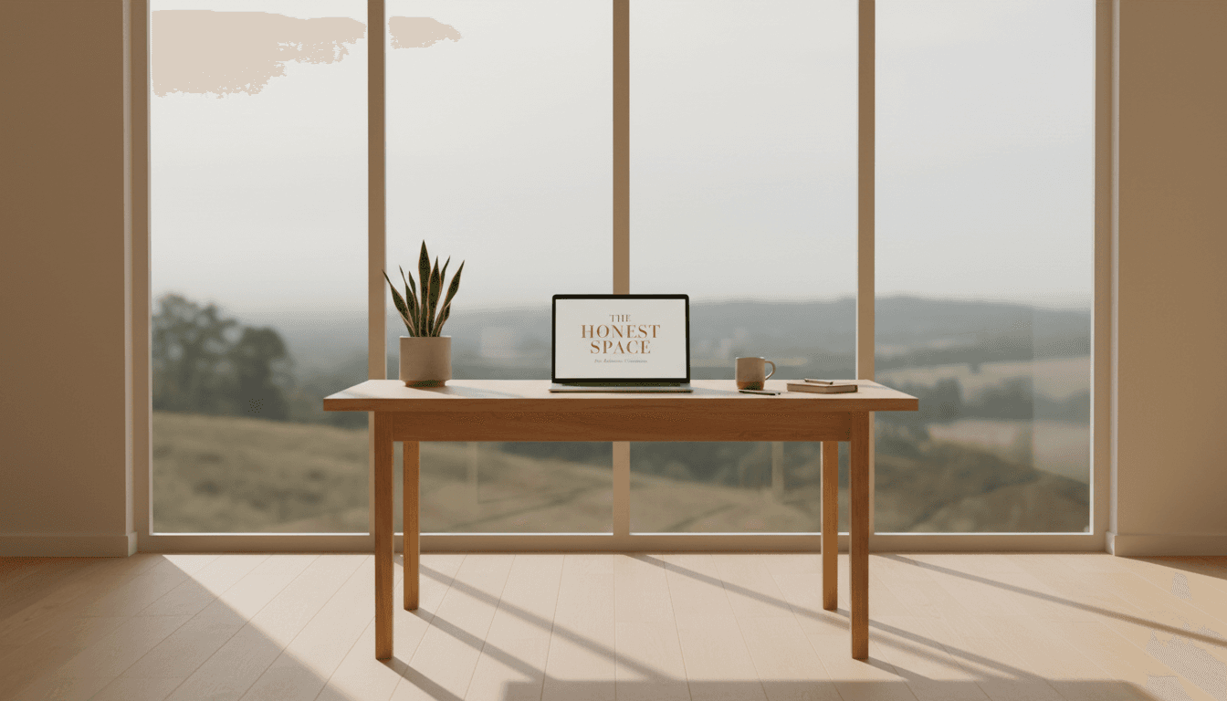 Minimalist Manhattan office interior with one leather chair and a side table under soft natural light